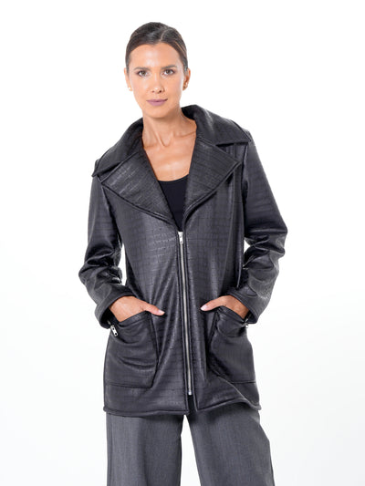 Croc-Effect Faux Suede Jacket in Black