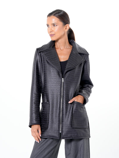 Croc-Effect Faux Suede Jacket in Blue