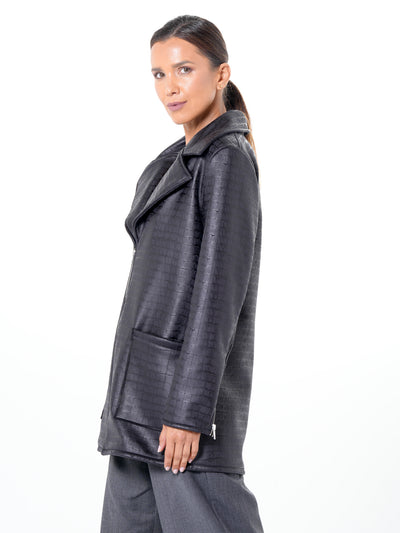 Croc-Effect Faux Suede Jacket in Black