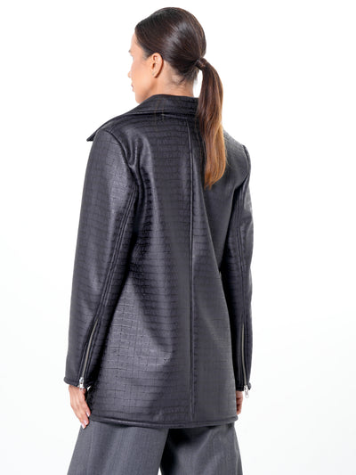 Croc-Effect Faux Suede Jacket in Black