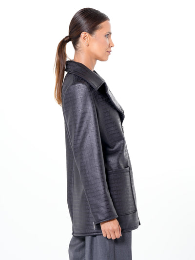 Croc-Effect Faux Suede Jacket in Black