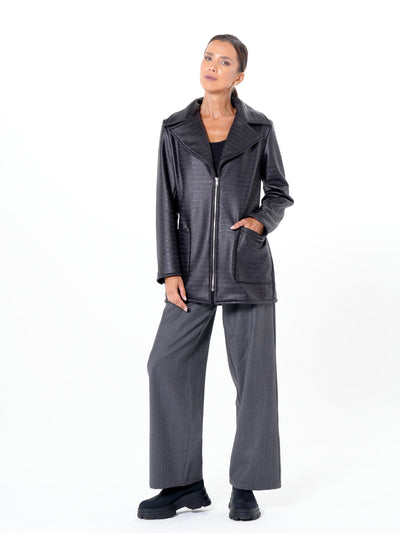 Croc-Effect Faux Suede Jacket in Black