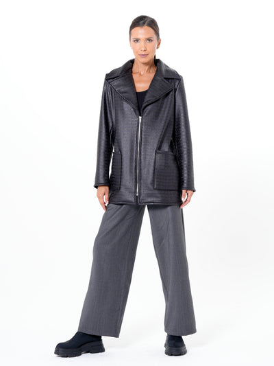 Croc-Effect Faux Suede Jacket in Black