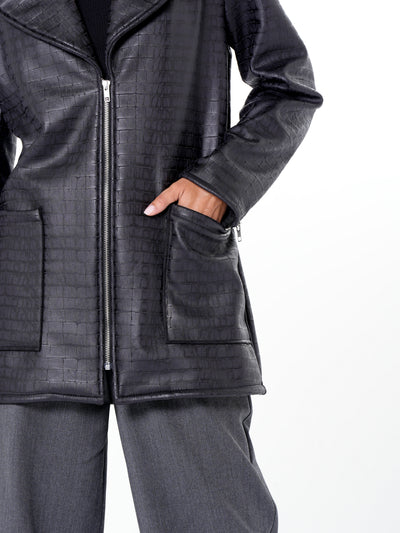 Croc-Effect Faux Suede Jacket in Black