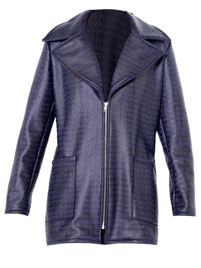 Croc-Effect Faux Suede Jacket in Blue