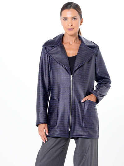 Croc-Effect Faux Suede Jacket in Blue