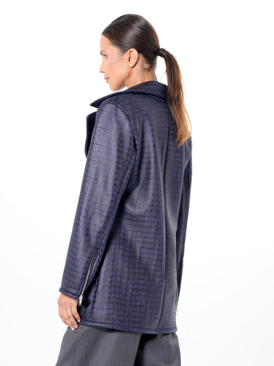 Croc-Effect Faux Suede Jacket in Blue