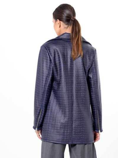 Croc-Effect Faux Suede Jacket in Blue