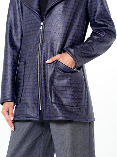 Croc-Effect Faux Suede Jacket in Blue