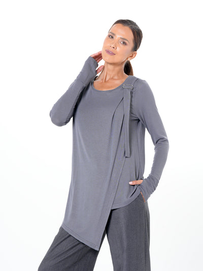 Asymmetric Long Sleeve Top In Gray