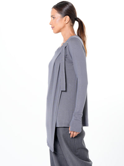 Asymmetric Long Sleeve Top In Gray