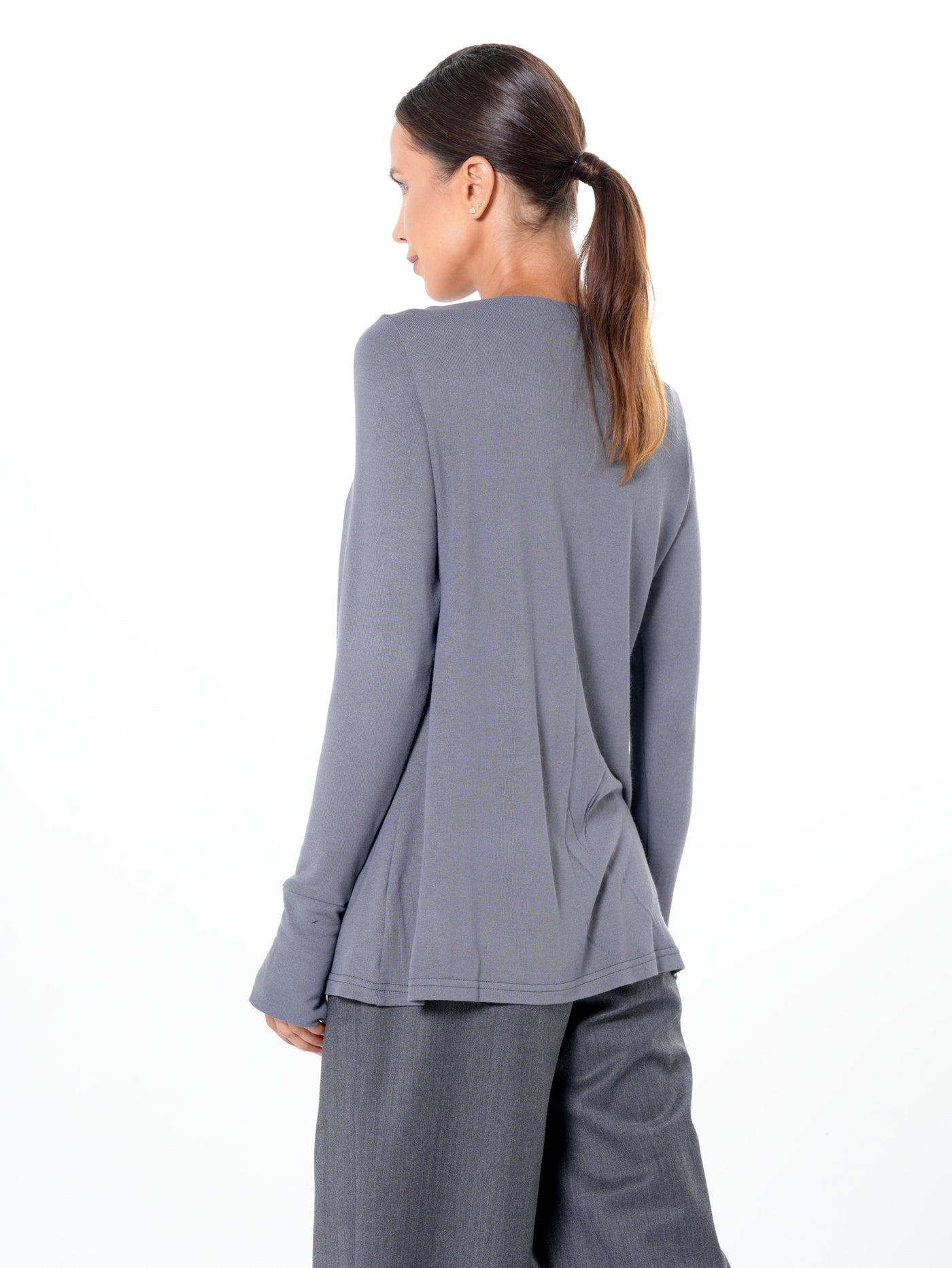 Asymmetric Long Sleeve Top In Gray