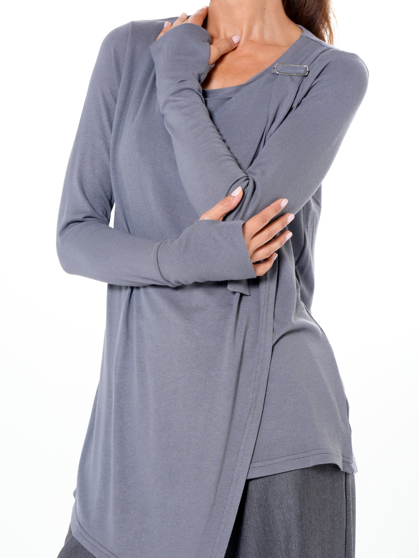 Asymmetric Long Sleeve Top In Gray
