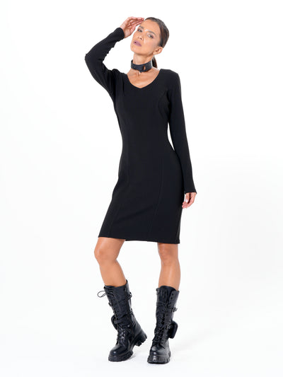 Long Sleeve Sheath Dress In Black