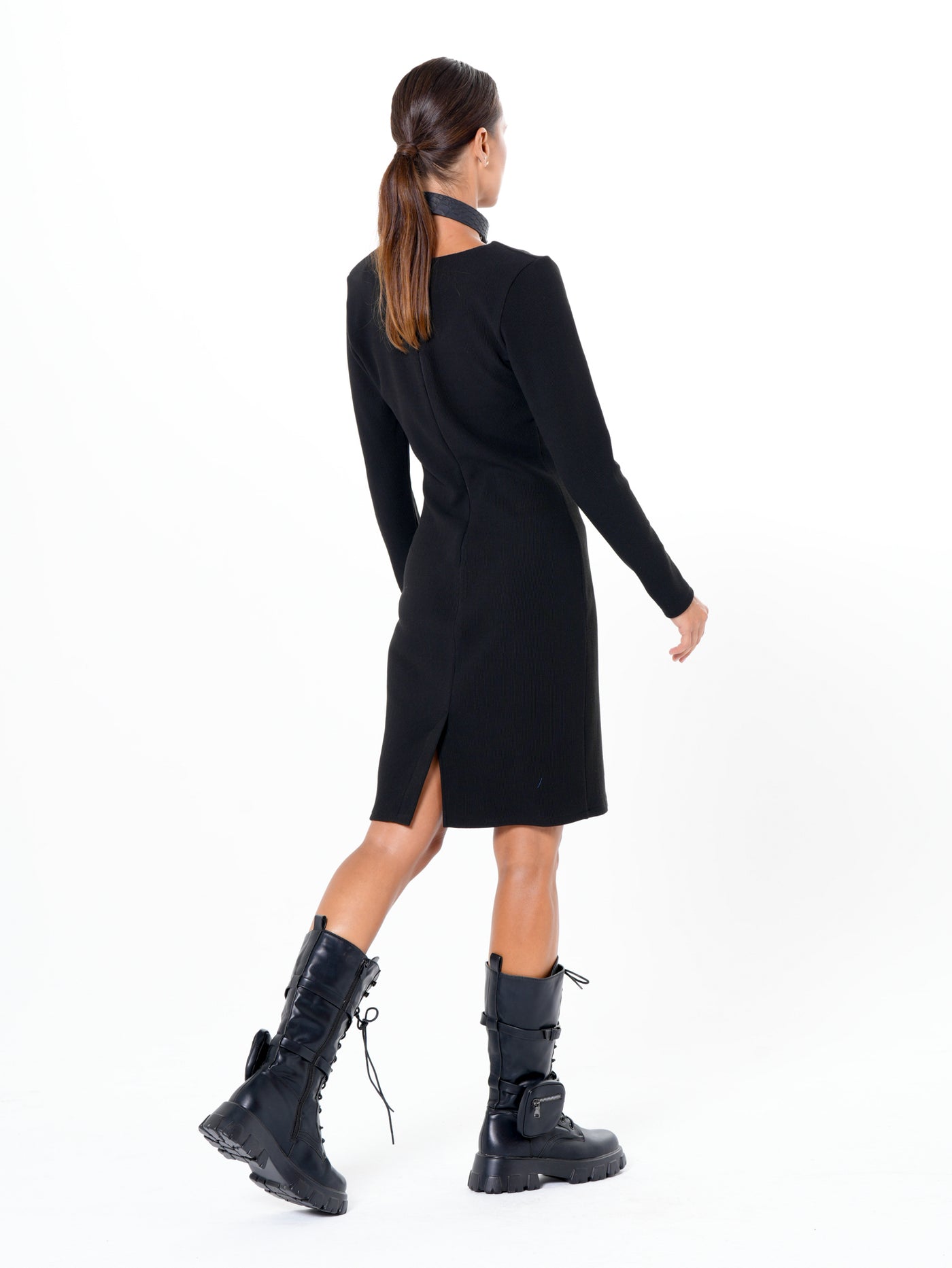 Long Sleeve Sheath Dress In Black