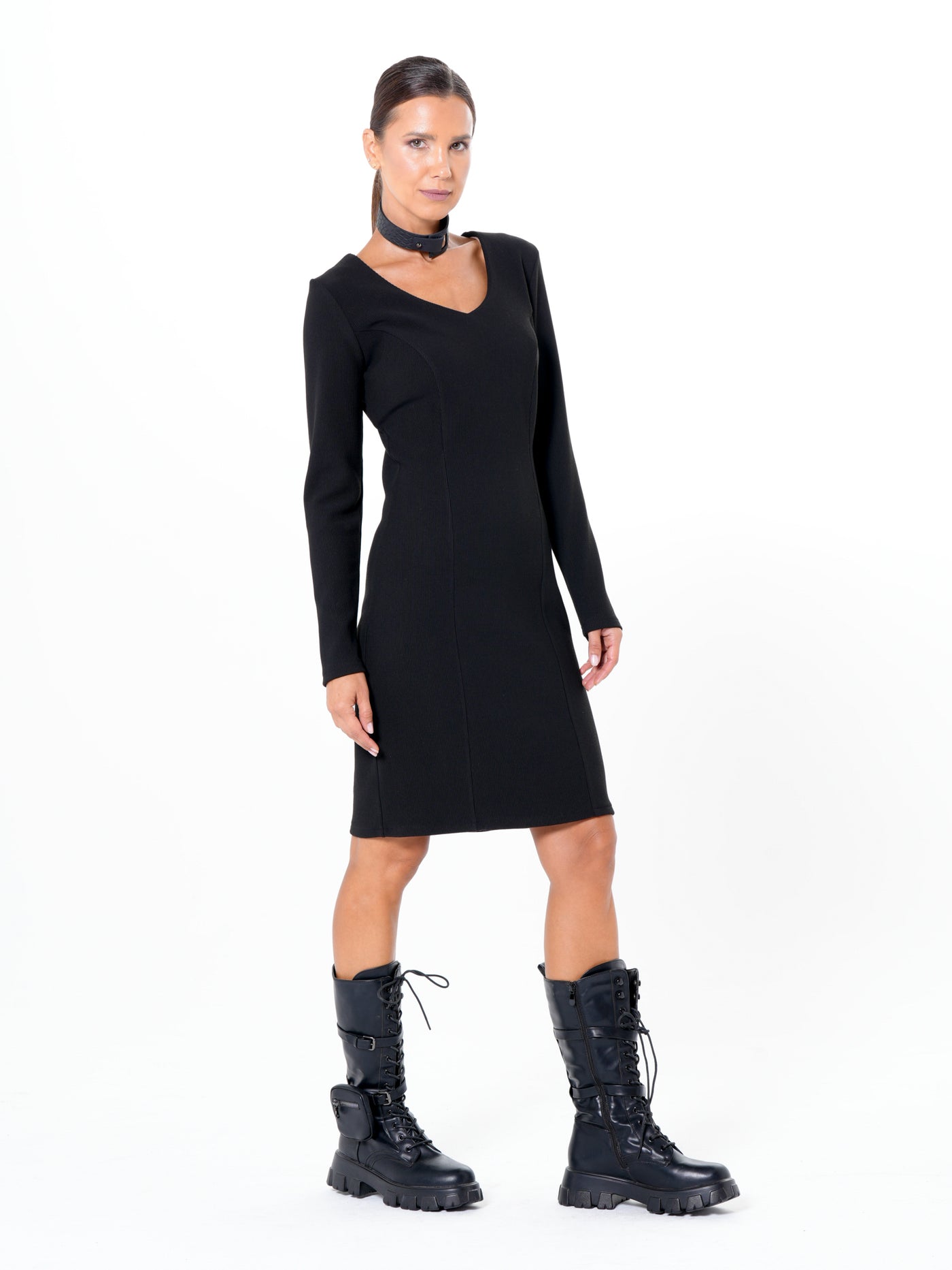 Long Sleeve Sheath Dress In Black