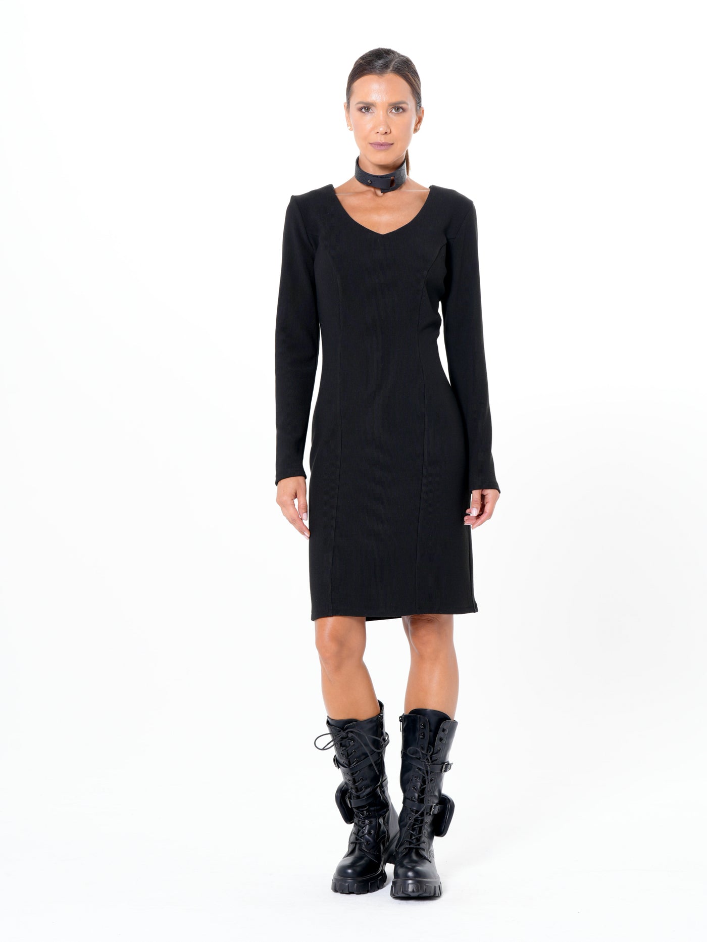 Long Sleeve Sheath Dress In Black