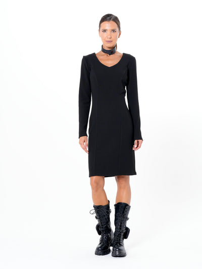 Long Sleeve Sheath Dress In Black