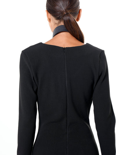 Long Sleeve Sheath Dress In Black