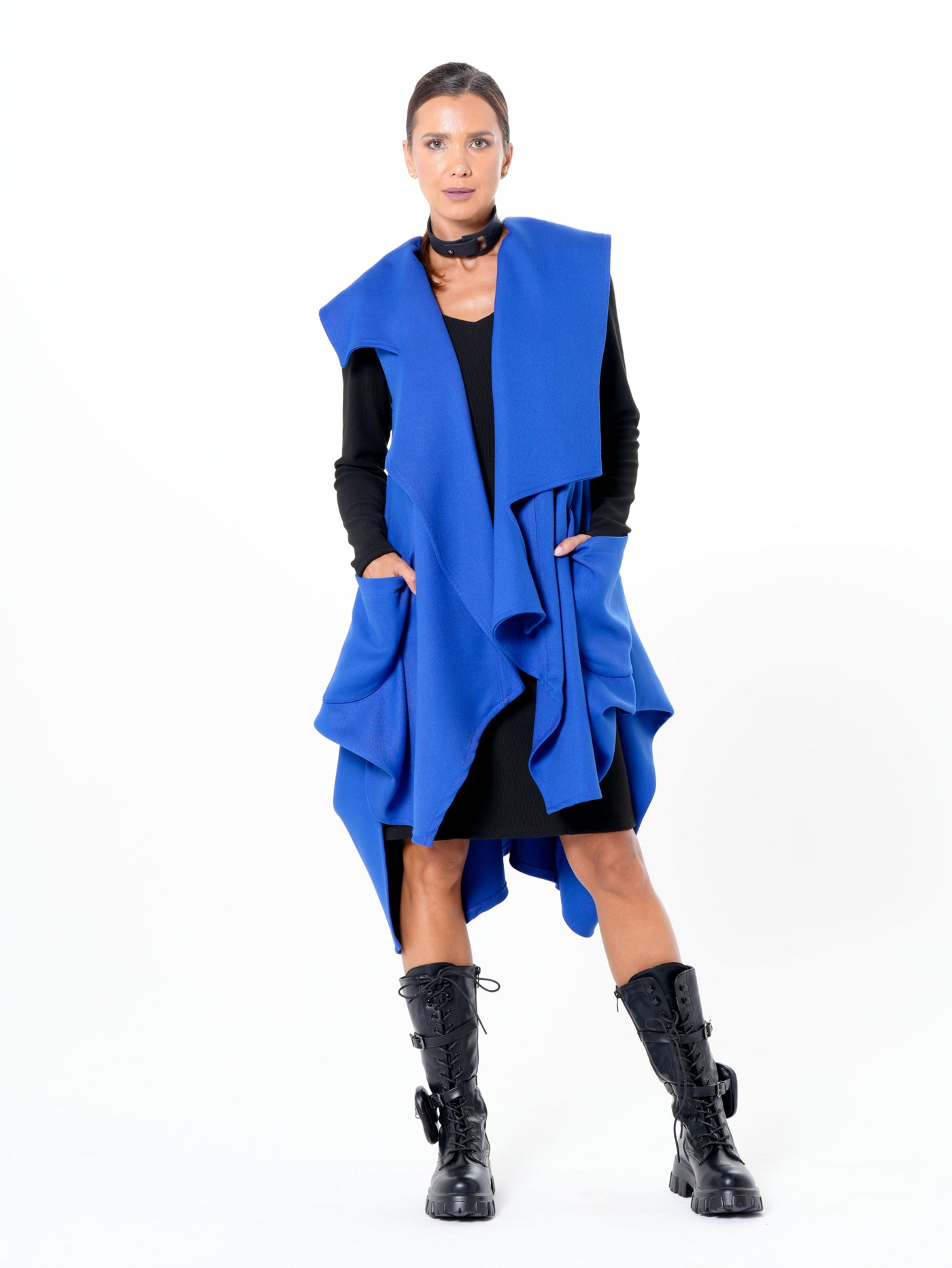 Asymmetric Long Vest In Royal Blue