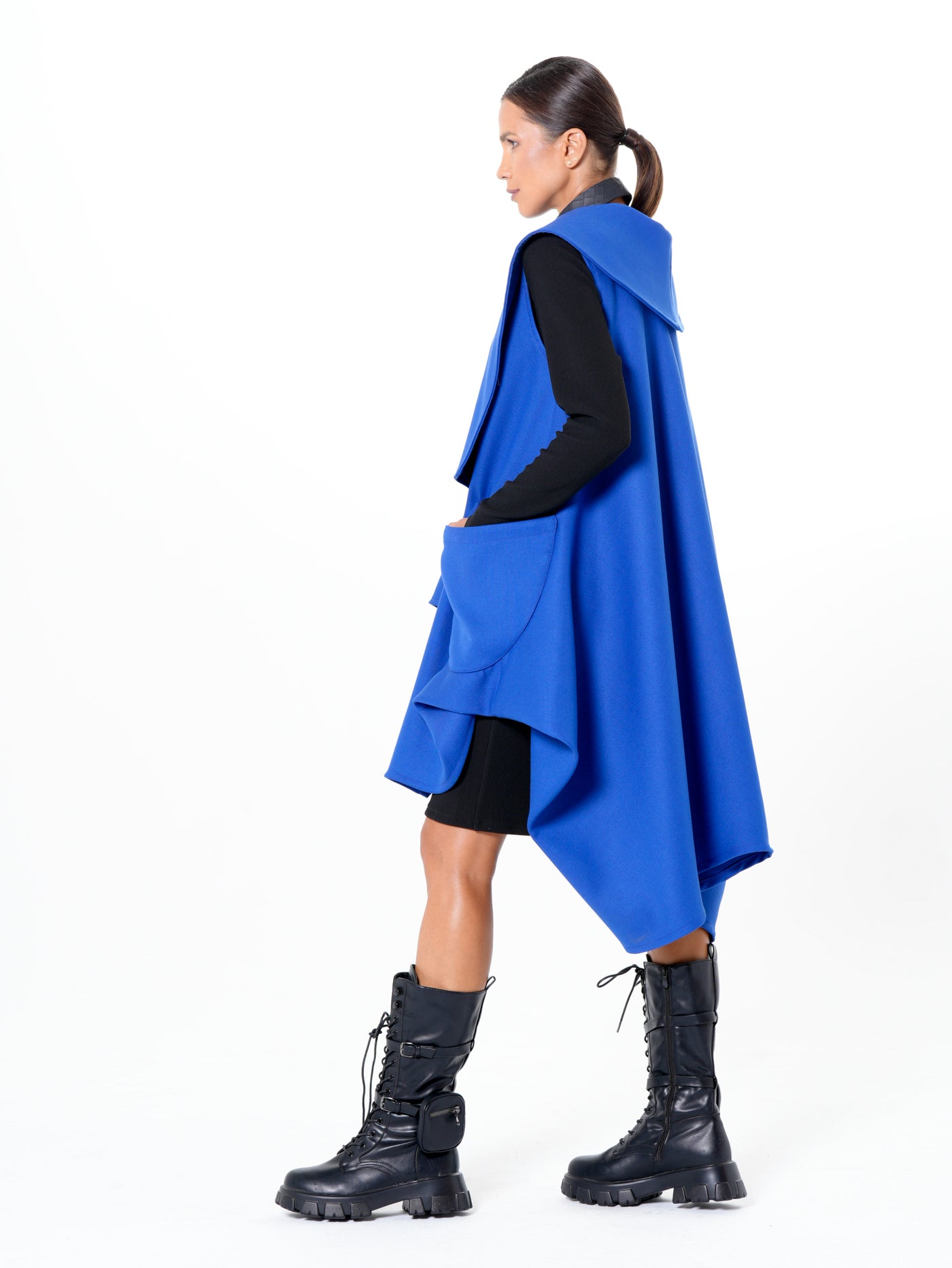 Asymmetric Long Vest In Royal Blue