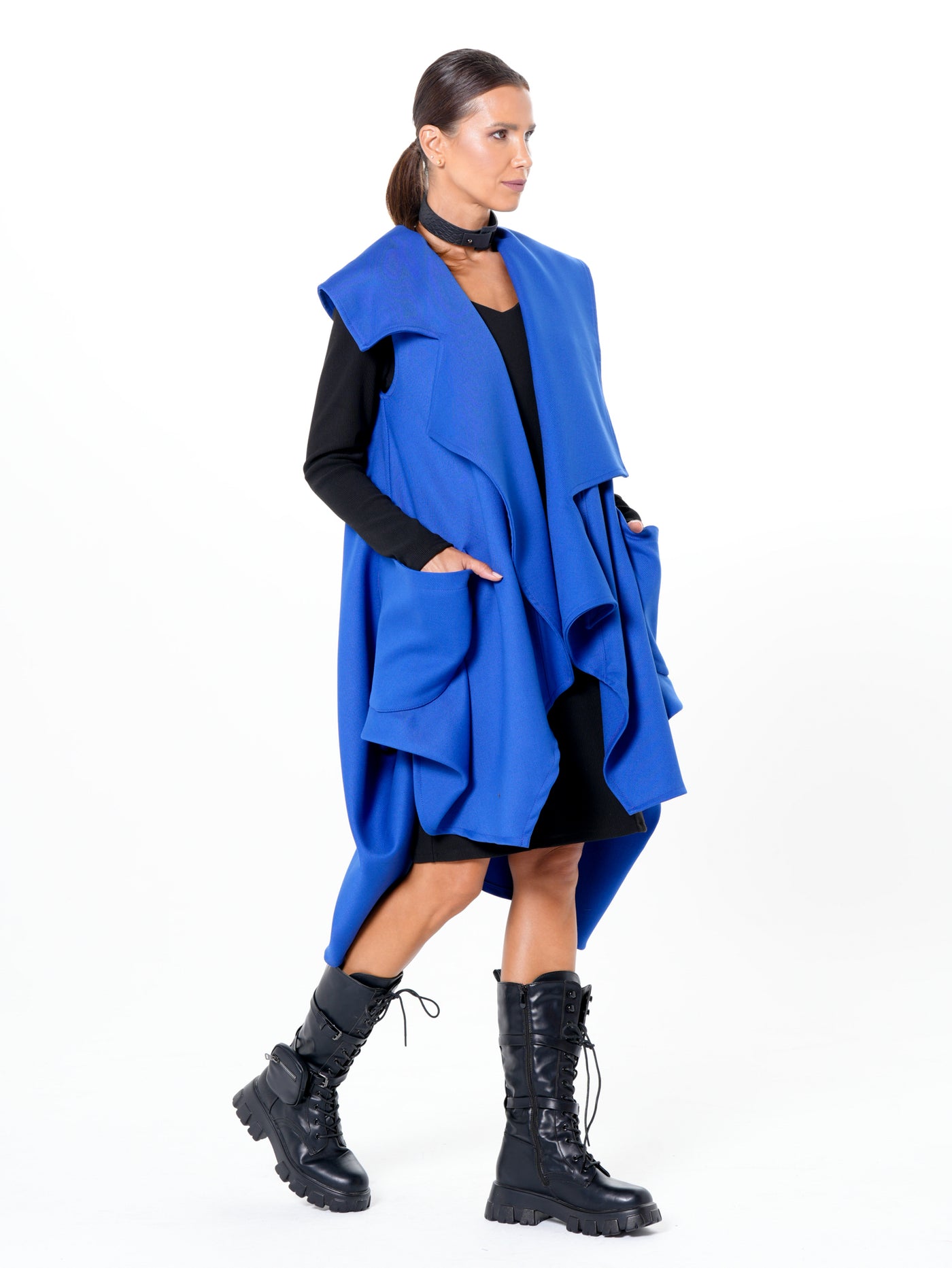 Asymmetric Long Vest In Royal Blue