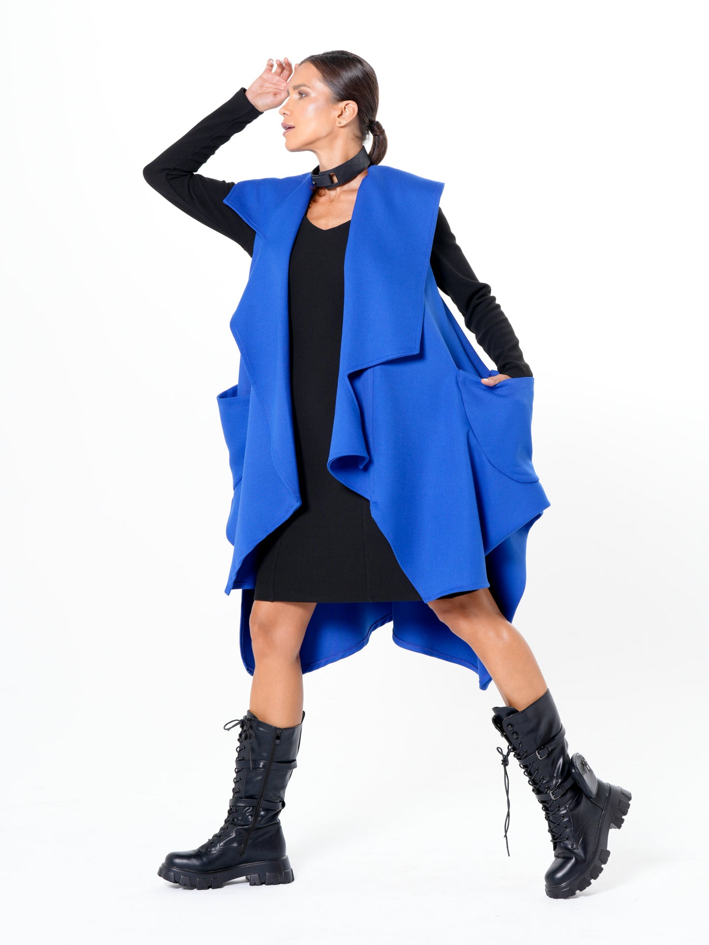 Asymmetric Long Vest In Royal Blue