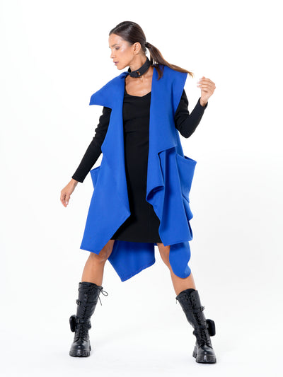 Asymmetric Long Vest In Royal Blue