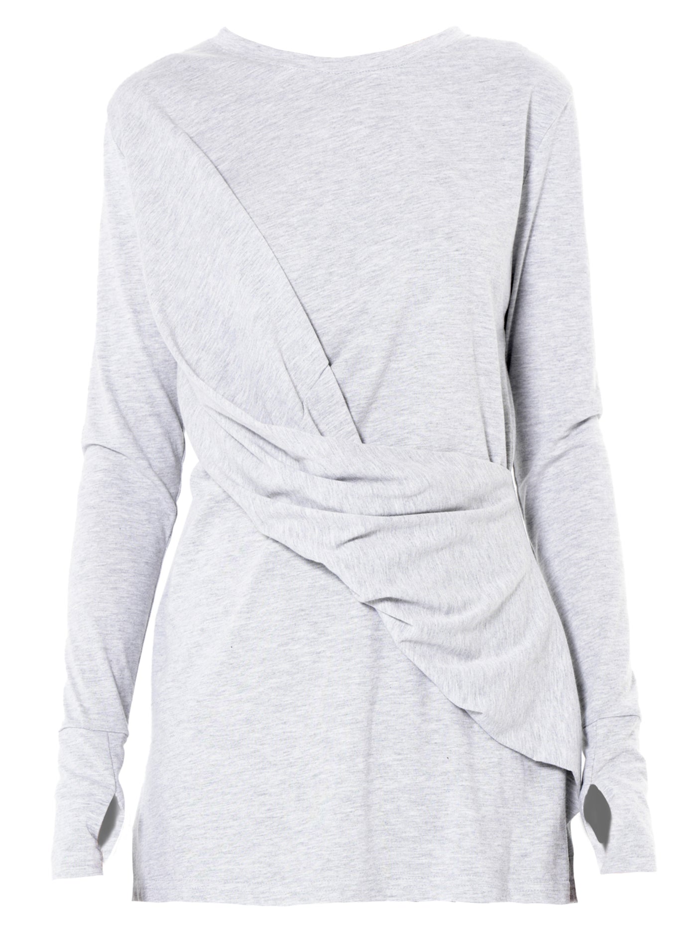 Cotton Slim Fit Top With Thumbhole Sleeves In Gray