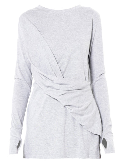 Cotton Slim Fit Top With Thumbhole Sleeves In Gray