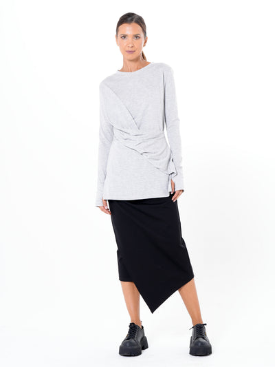 Cotton Slim Fit Top With Thumbhole Sleeves In Gray