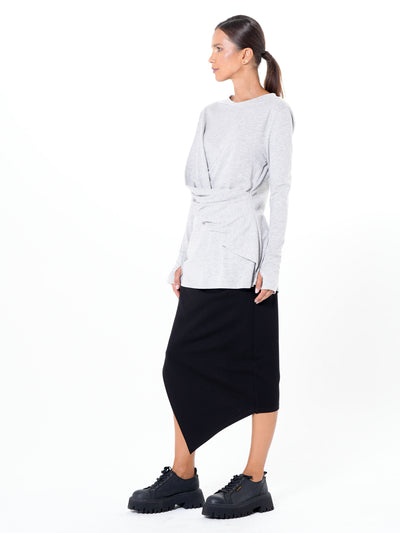 Cotton Slim Fit Top With Thumbhole Sleeves In Gray