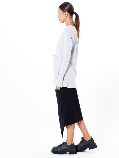 Cotton Slim Fit Top With Thumbhole Sleeves In Gray