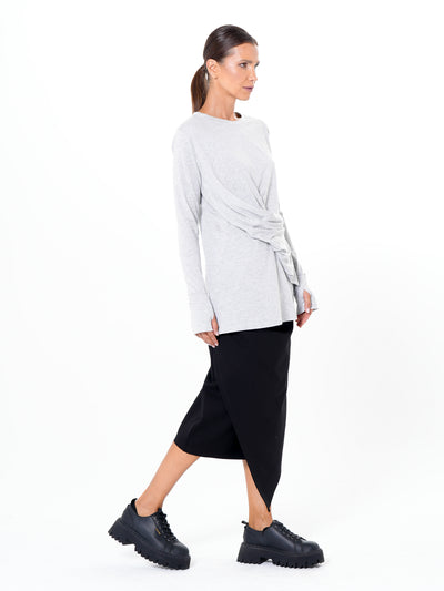 Cotton Slim Fit Top With Thumbhole Sleeves In Gray