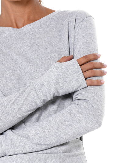 Cotton Slim Fit Top With Thumbhole Sleeves In Gray