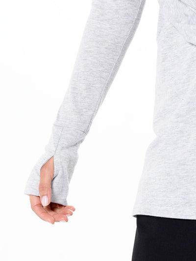 Cotton Slim Fit Top With Thumbhole Sleeves In Gray