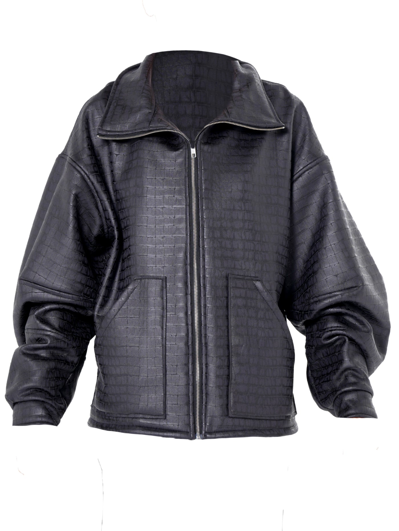 Oversized Croc-Effect Jacket In Black