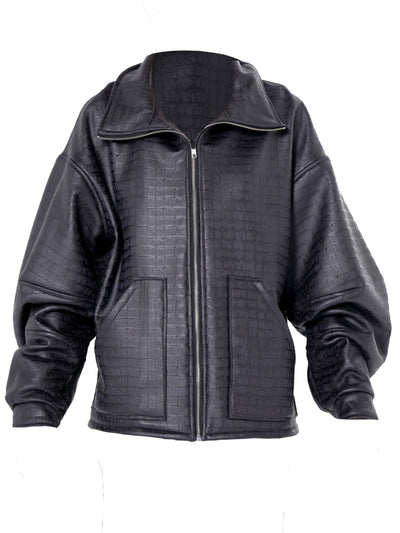 Oversized Croc-Effect Jacket In Black