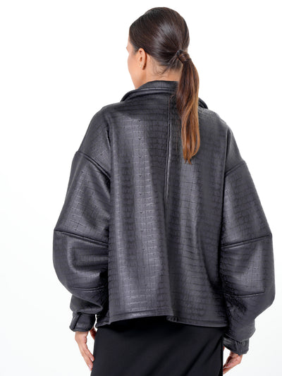 Oversized Croc-Effect Jacket In Black