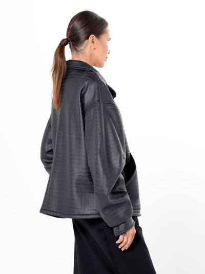 Oversized Croc-Effect Jacket In Black
