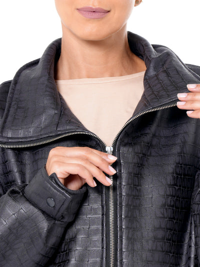 Oversized Croc-Effect Jacket In Black