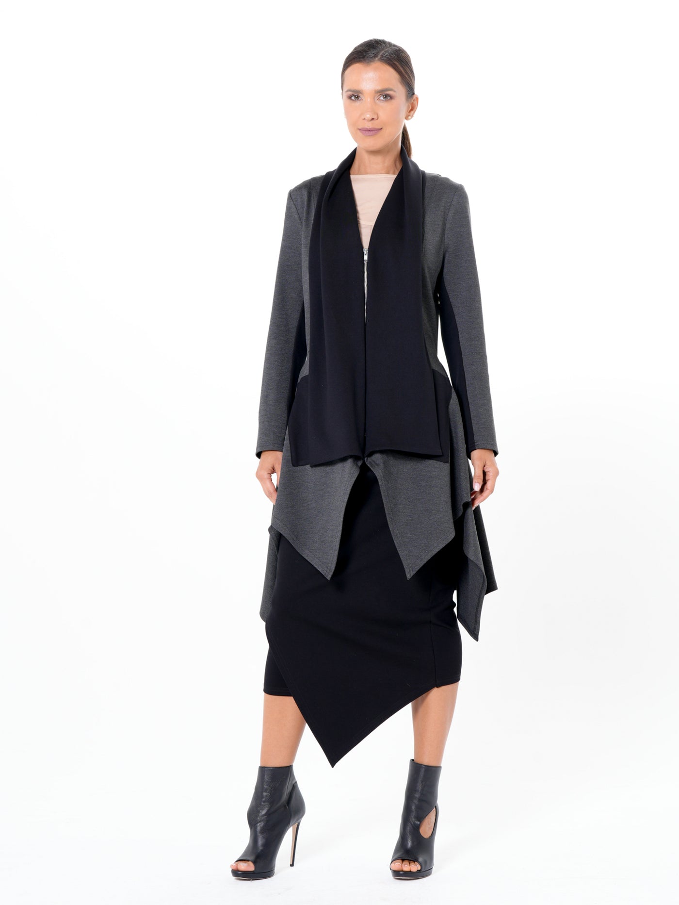 Architectural Asymmetric Blazer With Scarf