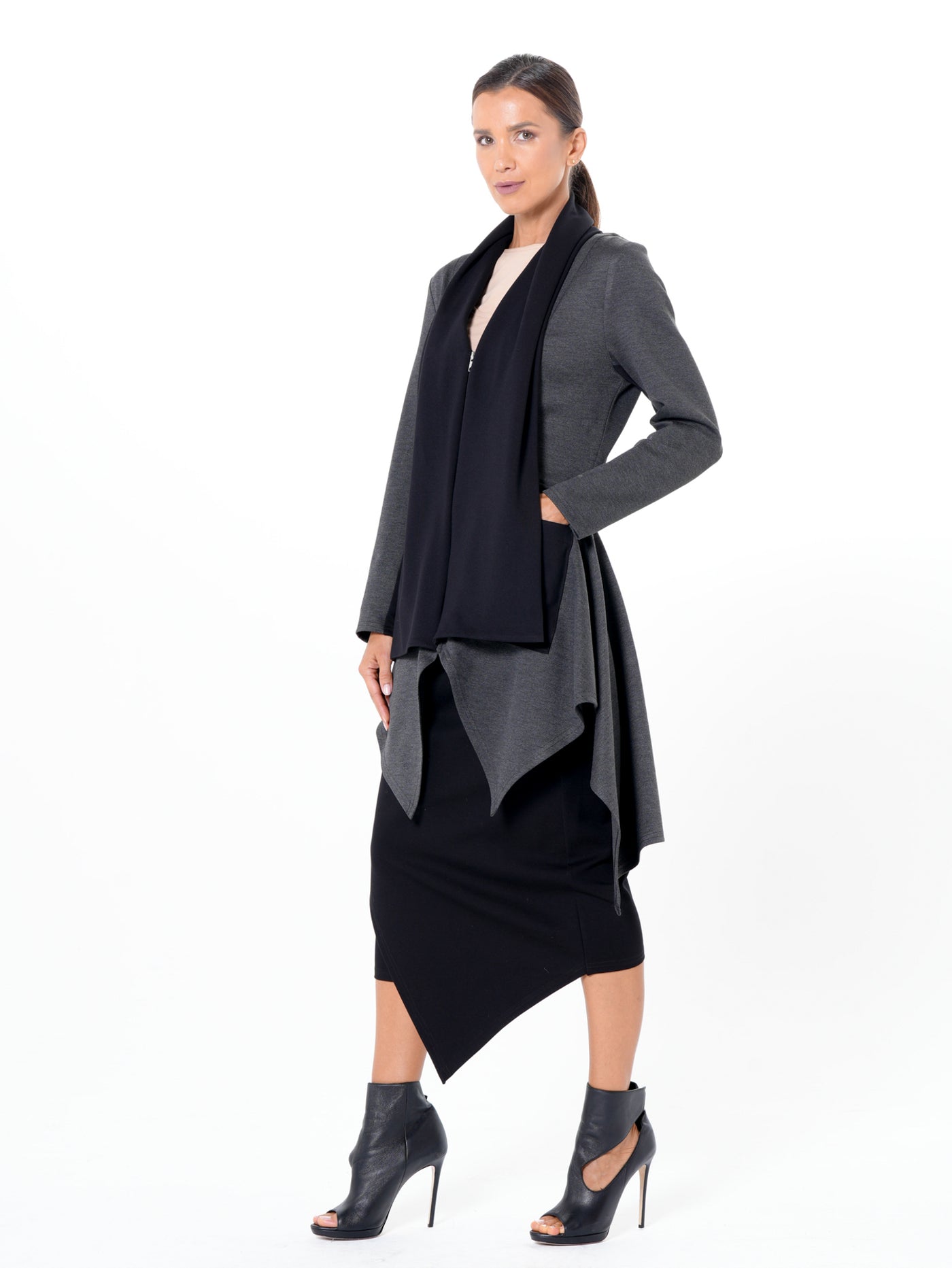 Architectural Asymmetric Blazer With Scarf