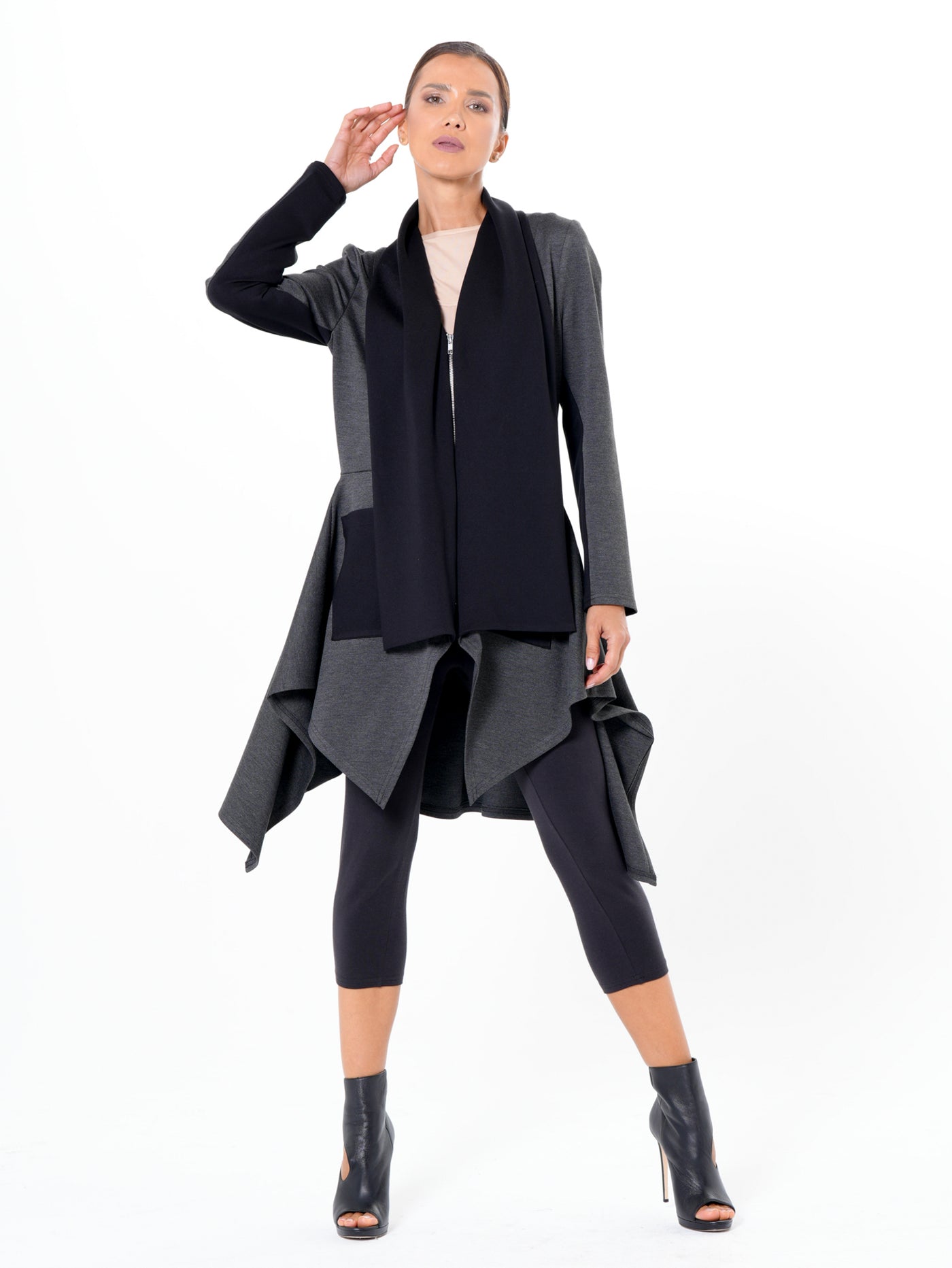 Architectural Asymmetric Blazer With Scarf