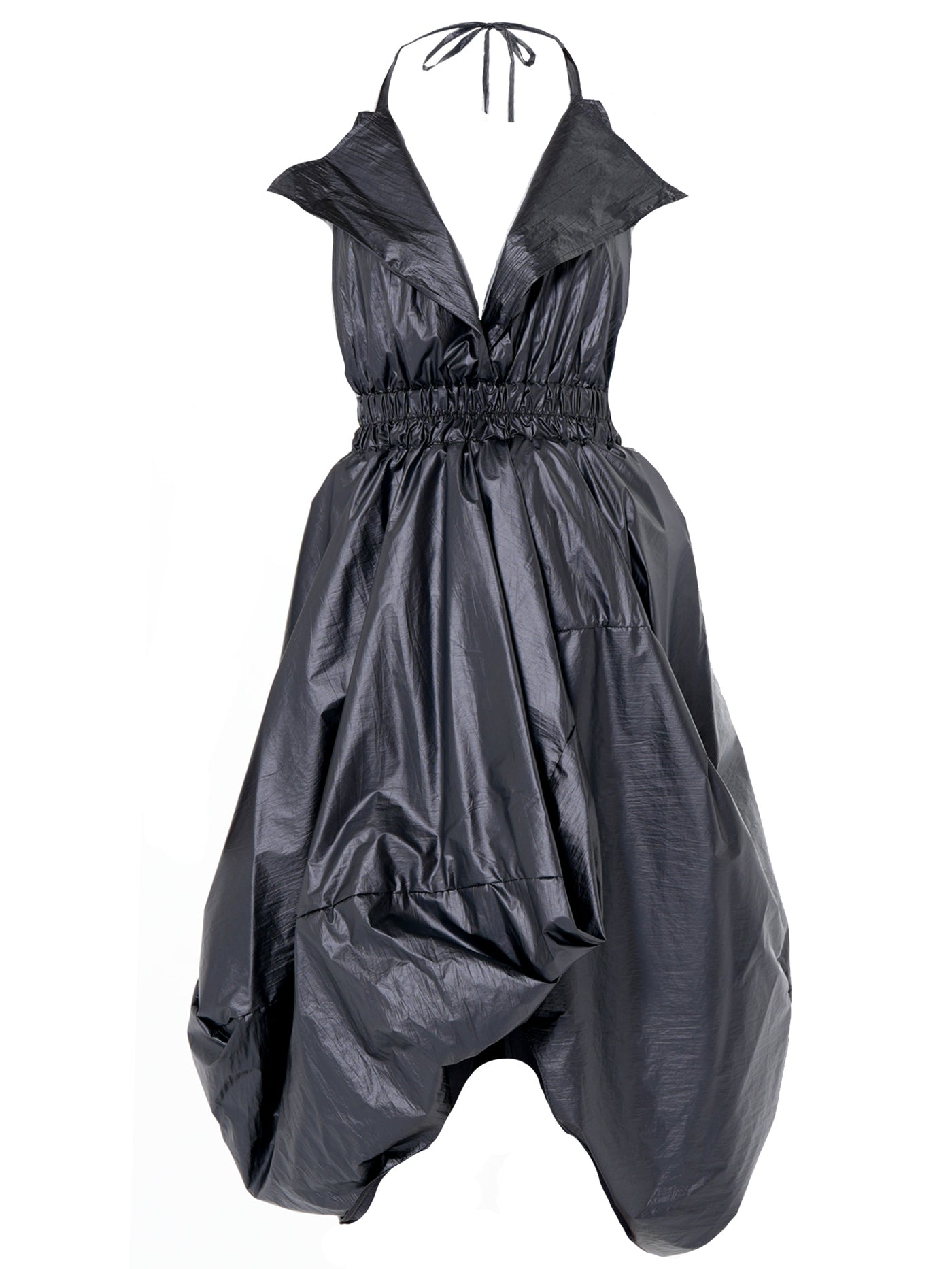 Draped Balloon Pinafore Dress In Black
