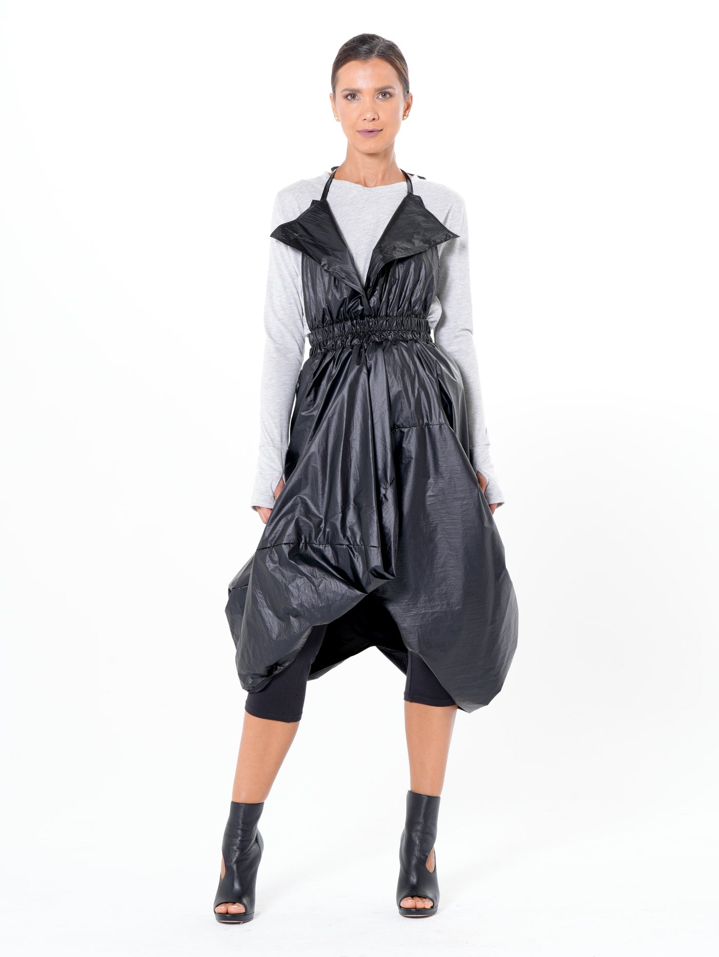 Draped Balloon Pinafore Dress In Beige