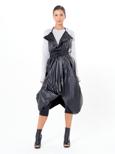 Draped Balloon Pinafore Dress In Beige