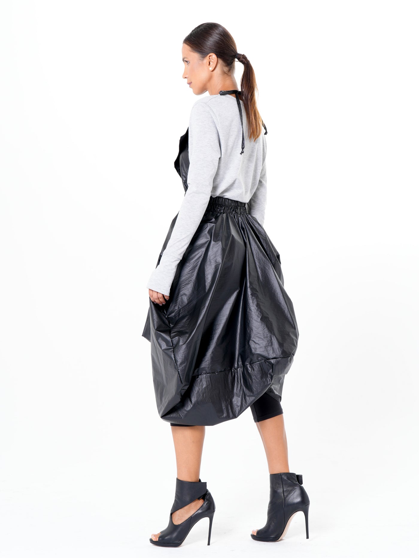 Draped Balloon Pinafore Dress In Black