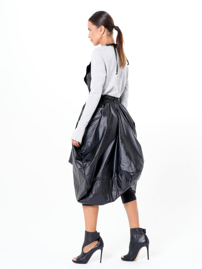 Draped Balloon Pinafore Dress In Black