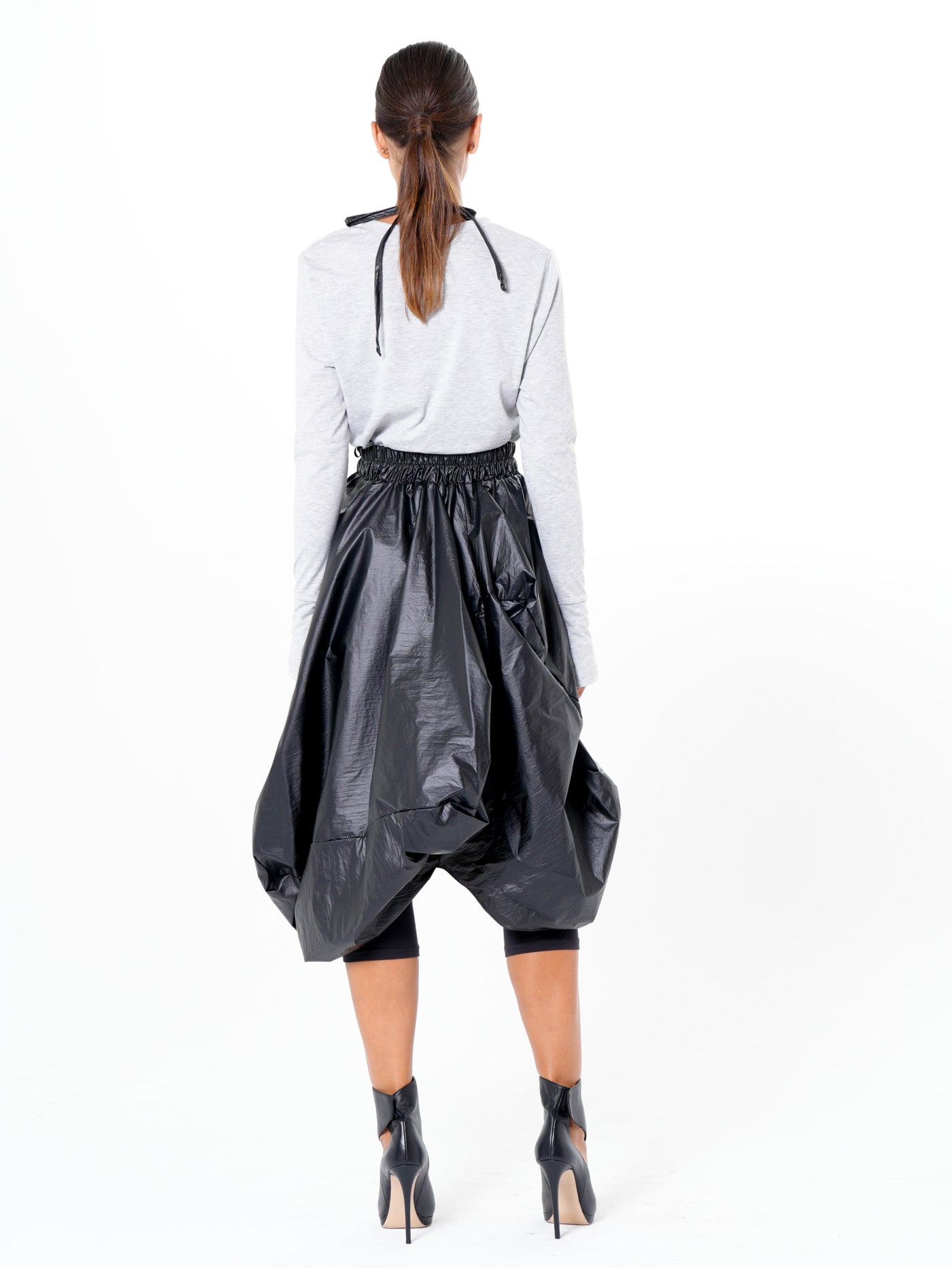 Draped Balloon Pinafore Dress In Black